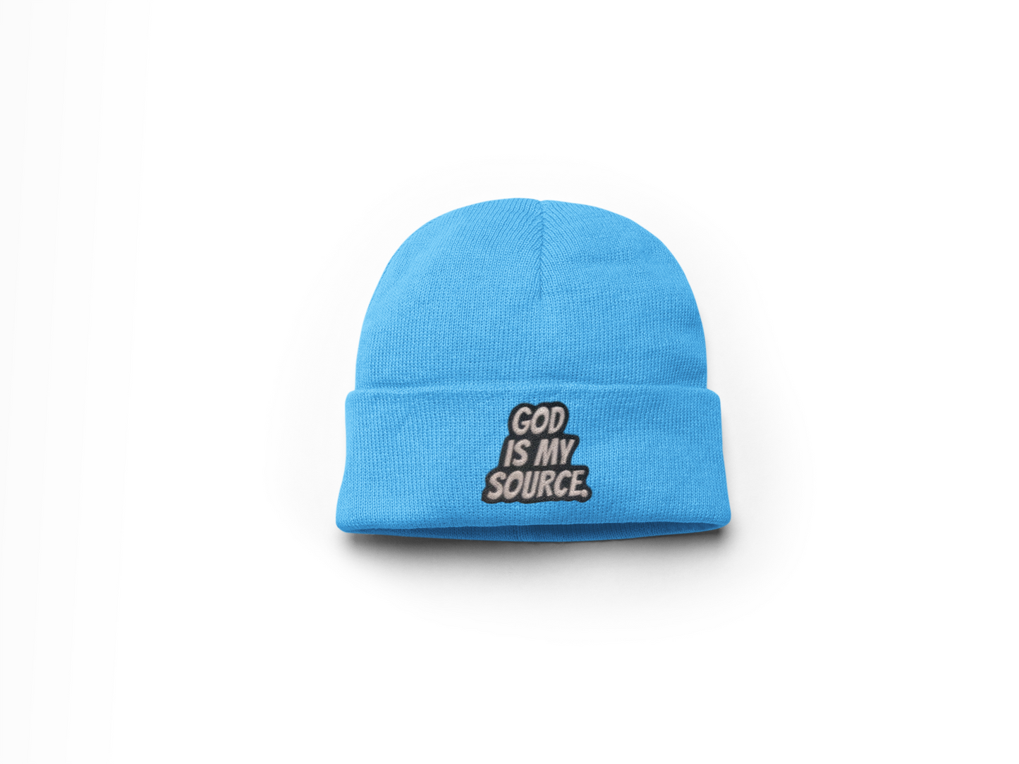 God Is My Source Winter Hat - Carolina Blue