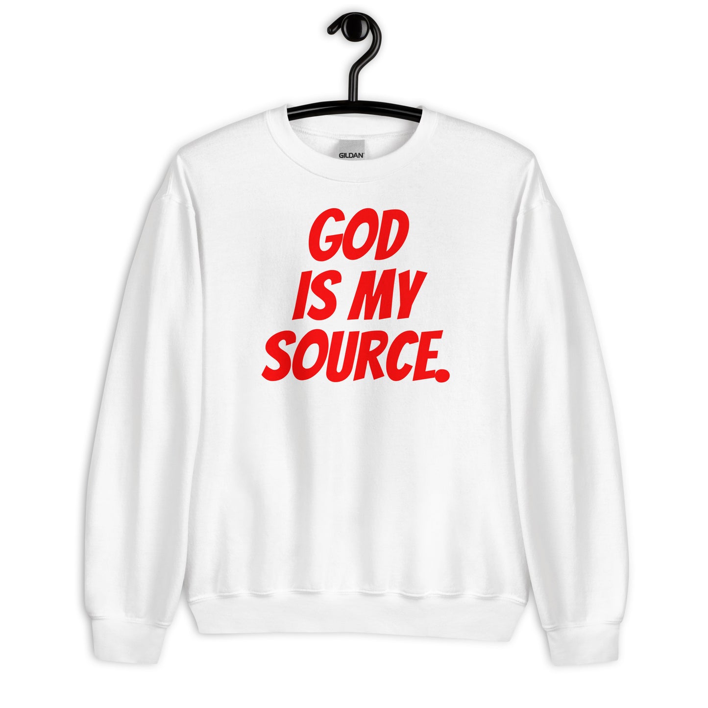 GOD IS MY SOURCE SWEATSHIRT -WHITE/RED