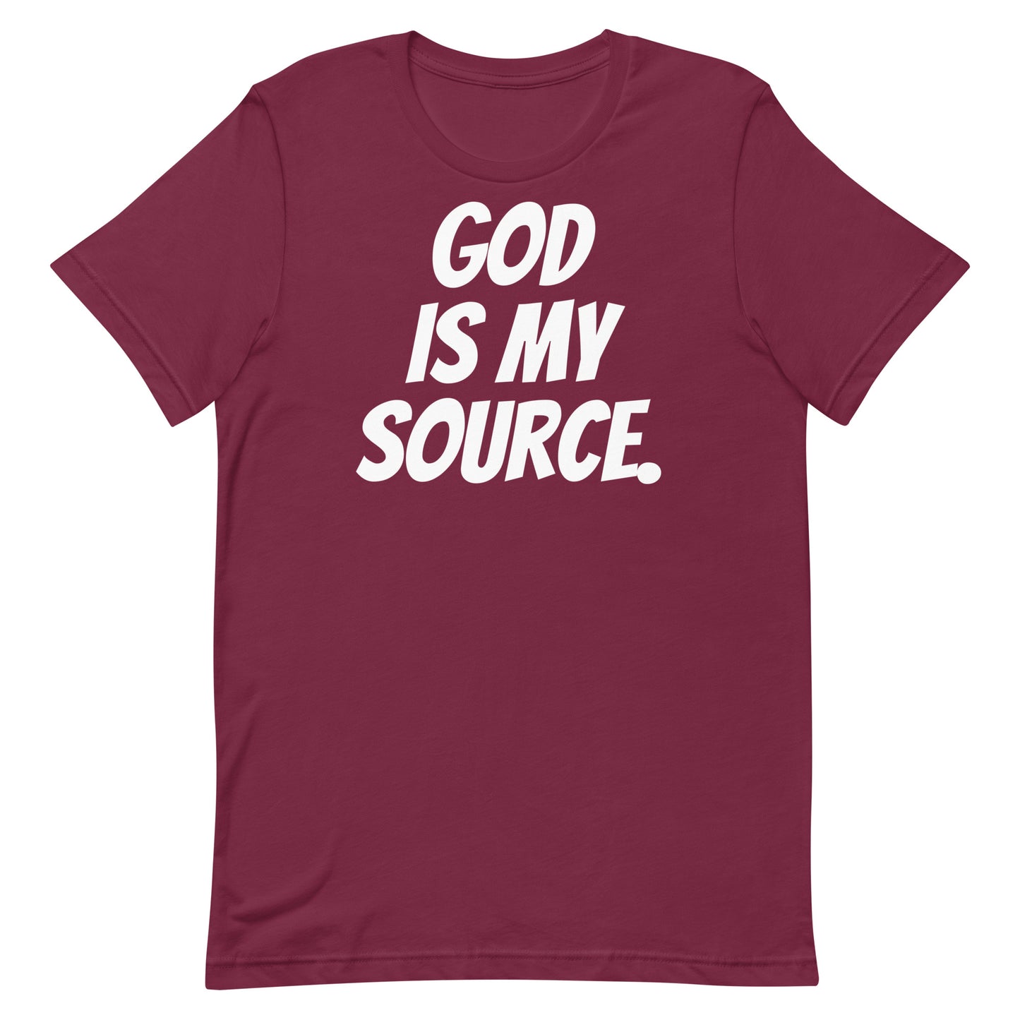 GOD IS MY SOURCE T-SHIRT - MAROON/WHITE