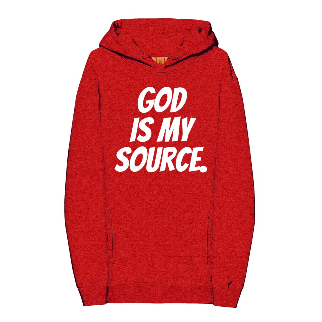 GOD IS MY SOURCE HOODIE- RED/WHITE