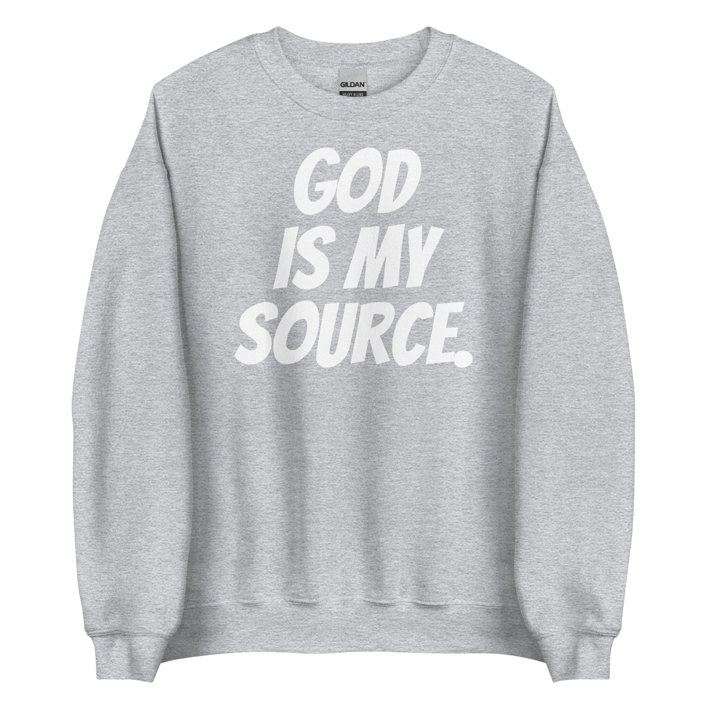 GOD IS MY SOURCE SWEATSHIRT -HEATHER GREY/WHITE