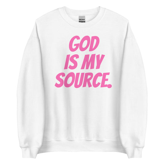 GOD IS MY SOURCE SWEATSHIRT - WHITE/PINK